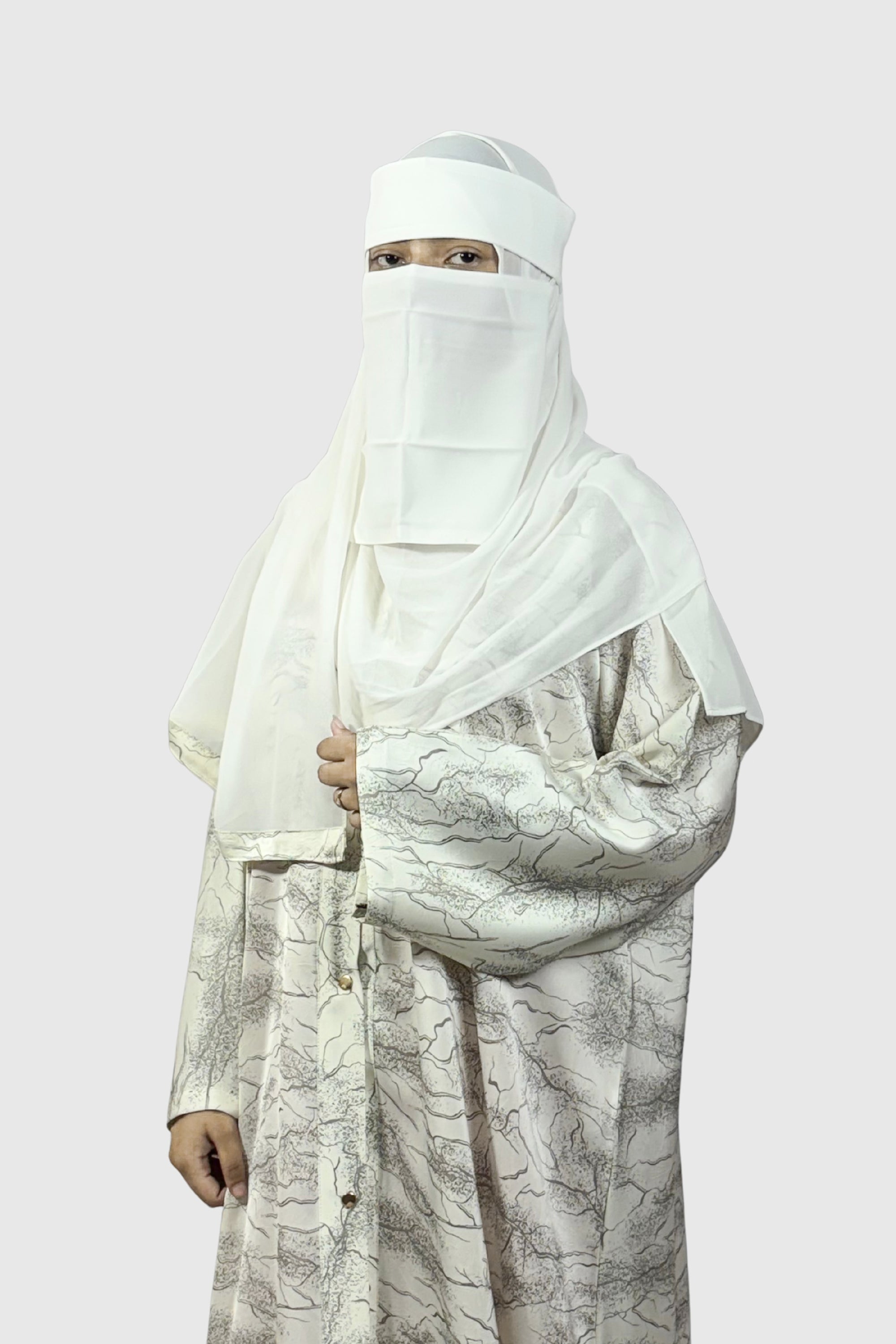 Premium Grey Textured Abaya – Free Size | Soft Tiktok Fabric | Front Button Closure