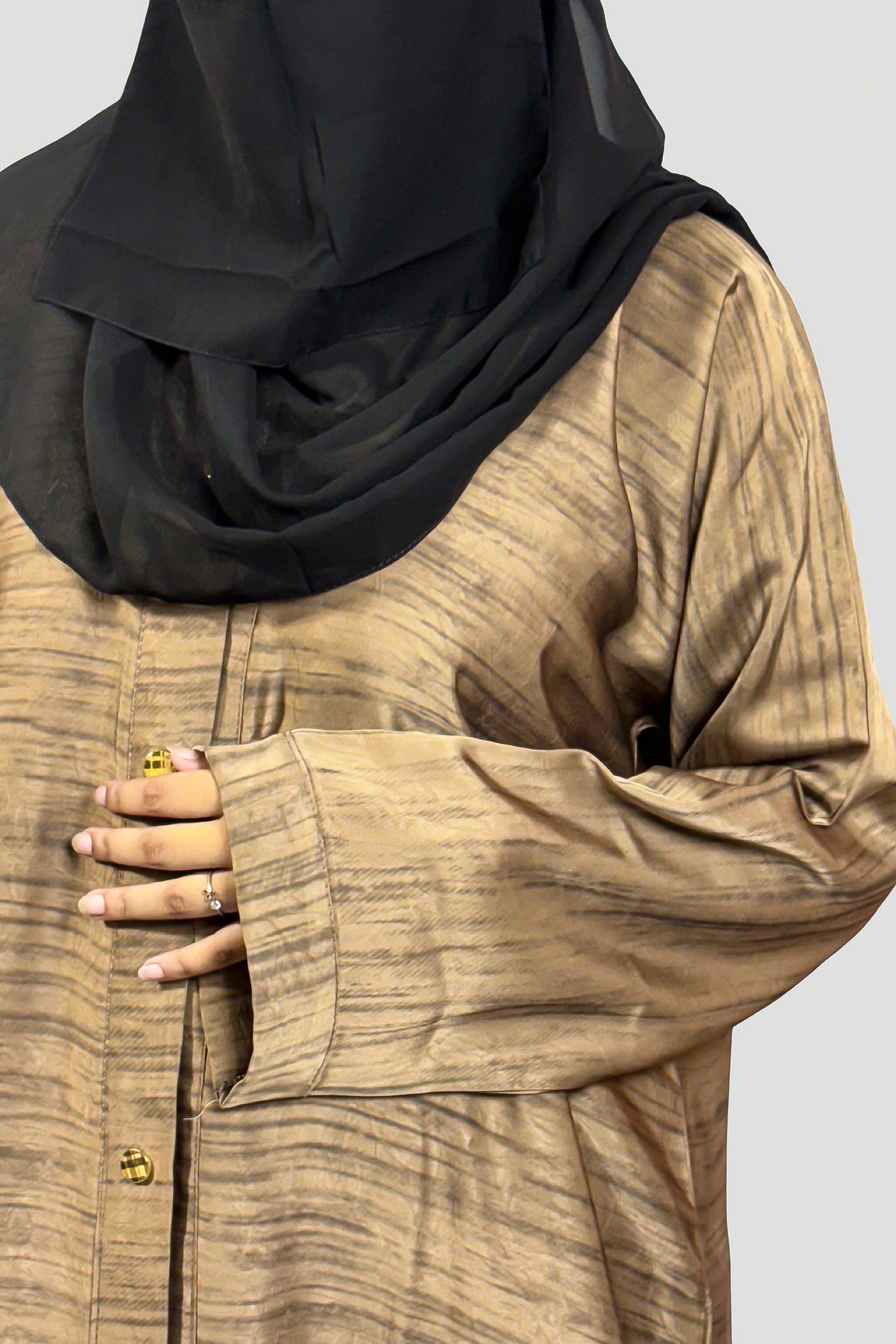Premium Brown Textured Abaya – Free Size | Soft Tiktok Fabric | Front Button Closure
