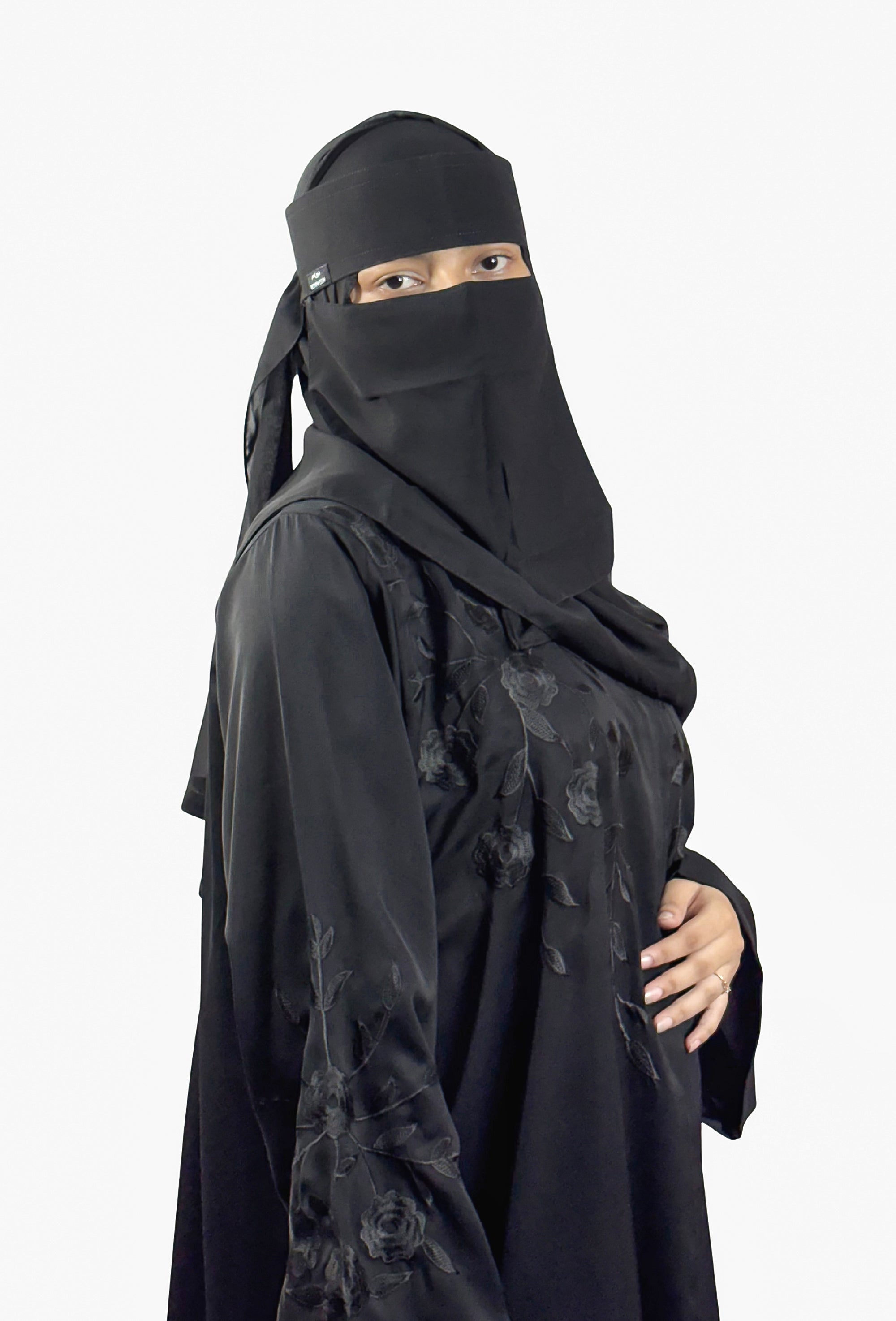 Elegant Black Abaya with Floral Embroidery – Free Size | Premium Fabric | Modest Wear