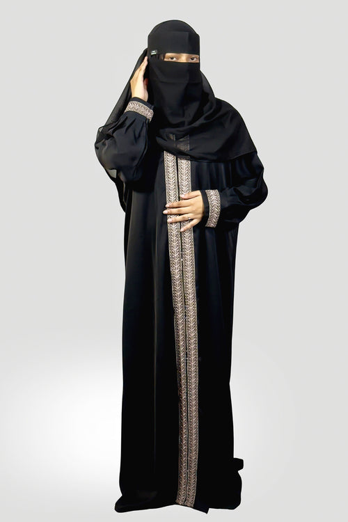 Premium Black Embroidered Abaya – Free Size | Soft Fabric | Elegant Modest Wear