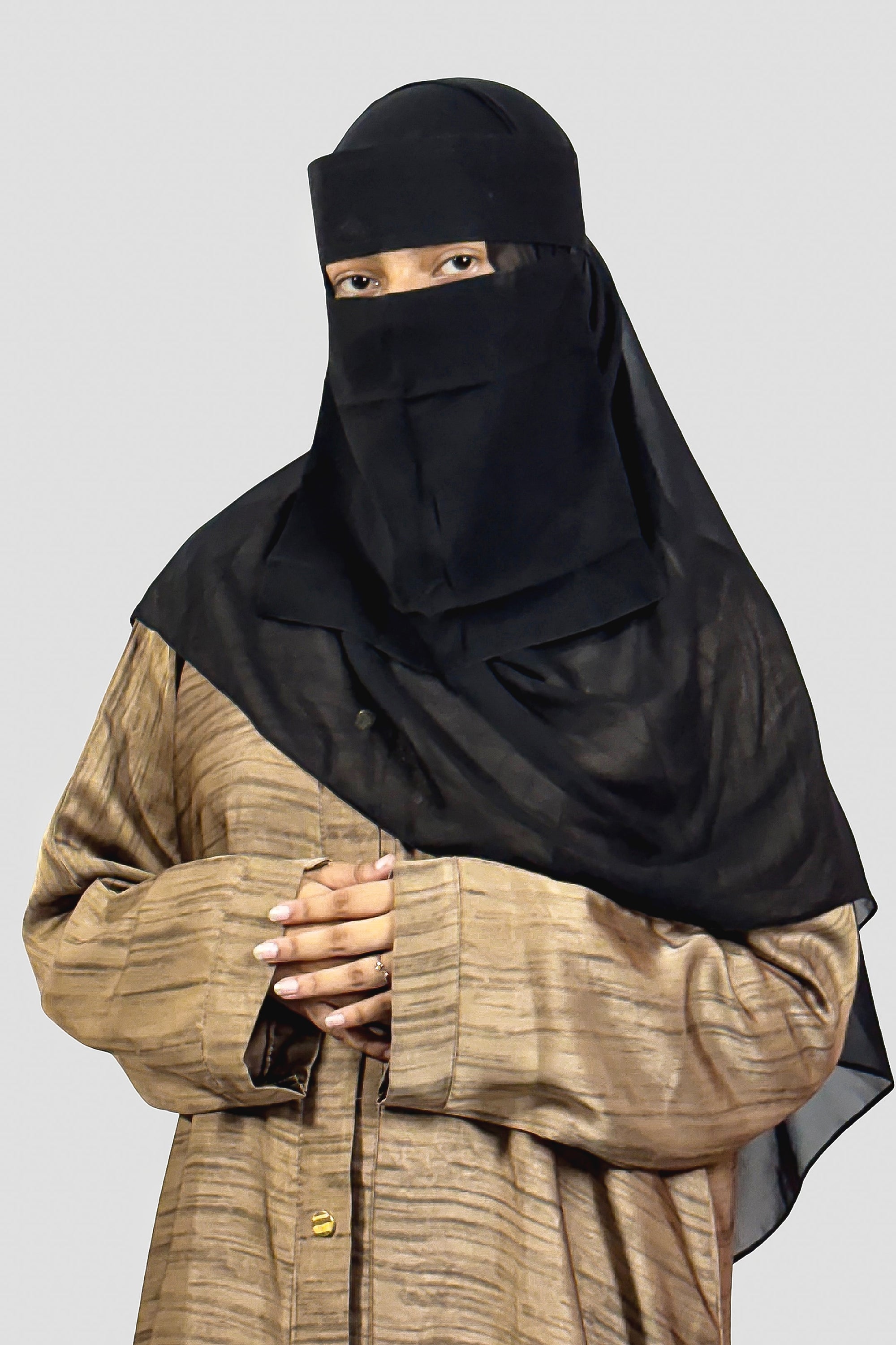 Premium Brown Textured Abaya – Free Size | Soft Tiktok Fabric | Front Button Closure