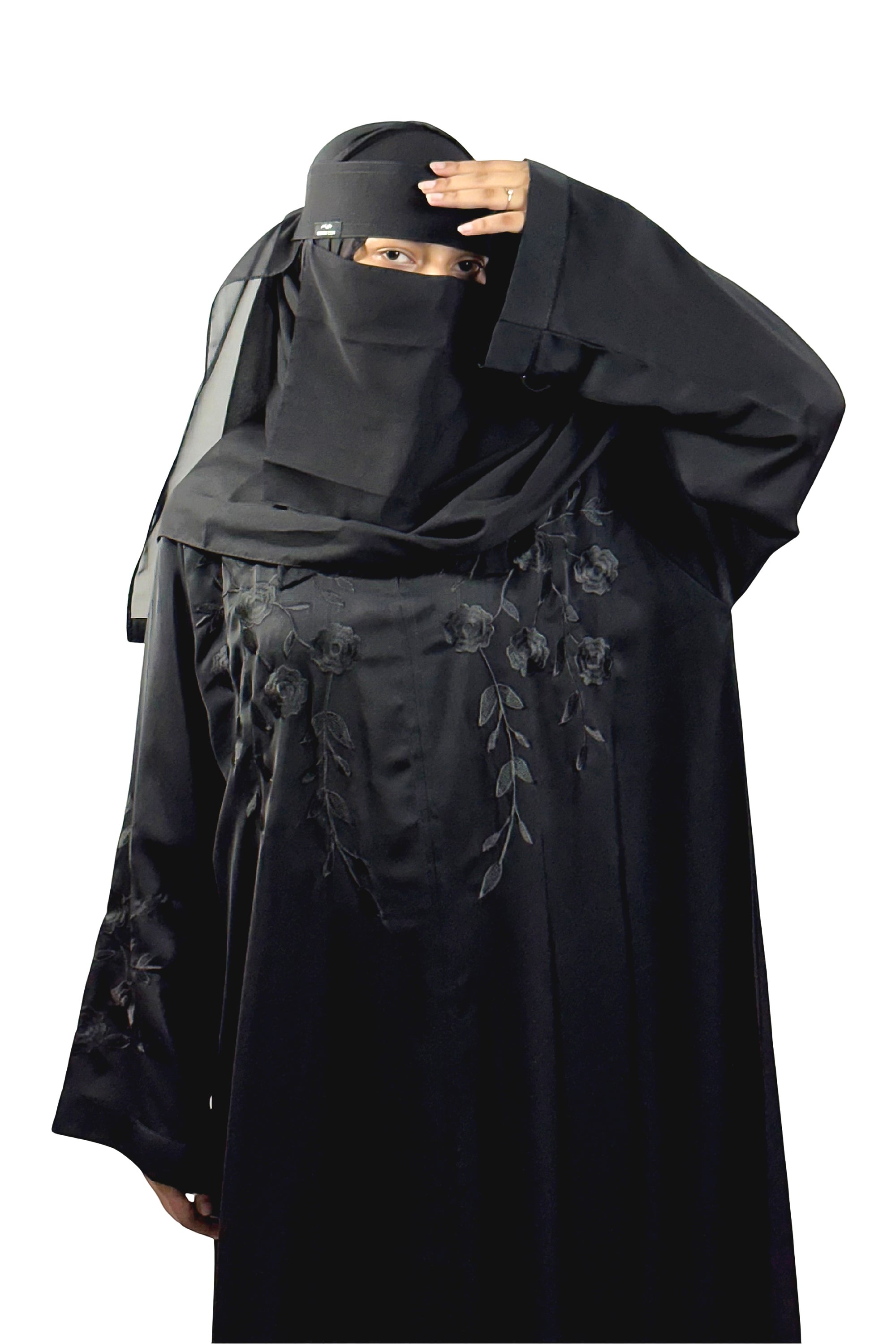 Elegant Black Abaya with Floral Embroidery – Free Size | Premium Fabric | Modest Wear